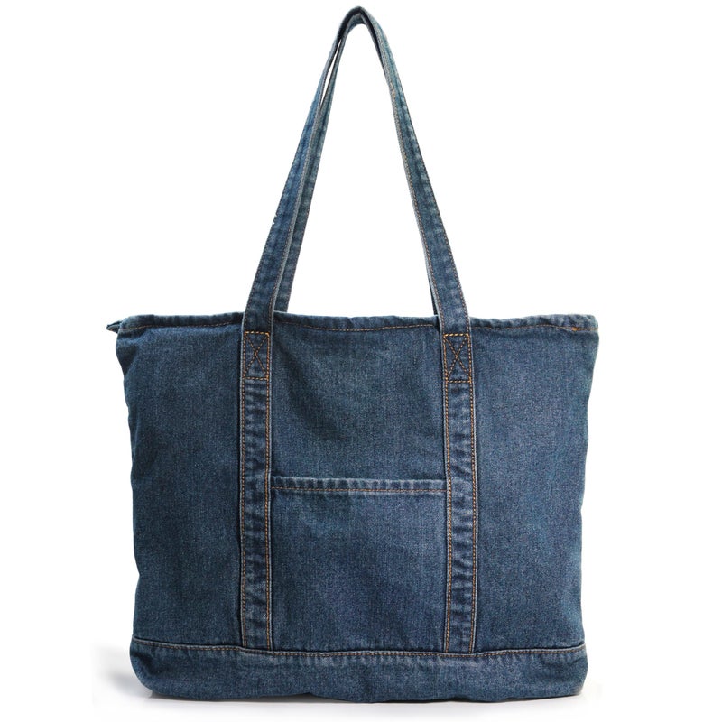 HOXIS Light Weight Soft Denim Tote Unisex Shopper Shoulder Handbag (Navy) - Image 1